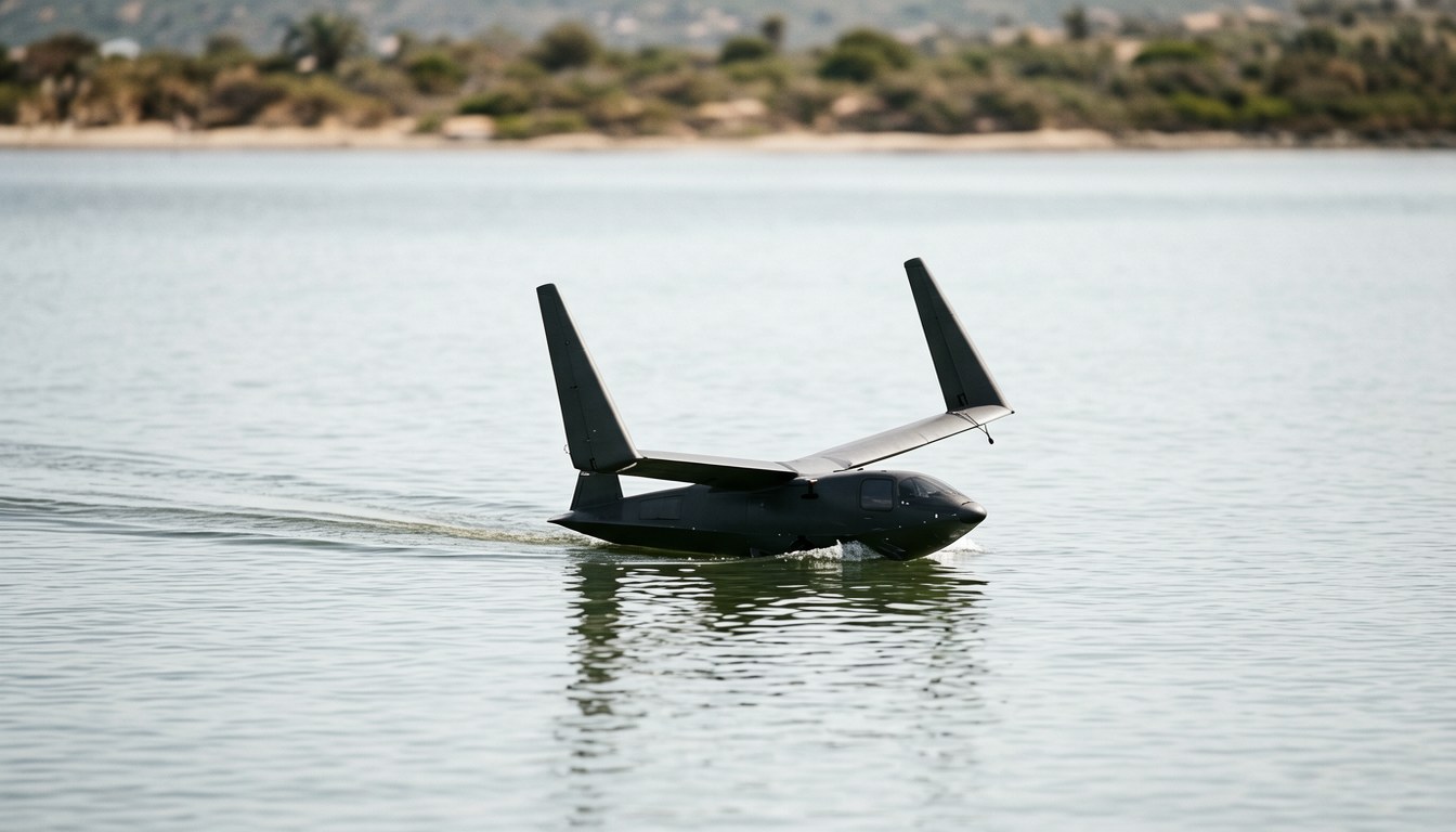 （示意圖）空海混合機械人 ALBATROSS 自轉入水後以硬翼為帆航行