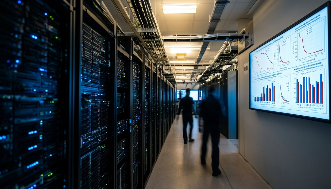 資料中心 GPU 伺服器機架，代表用於模型微調嘅訓練基建