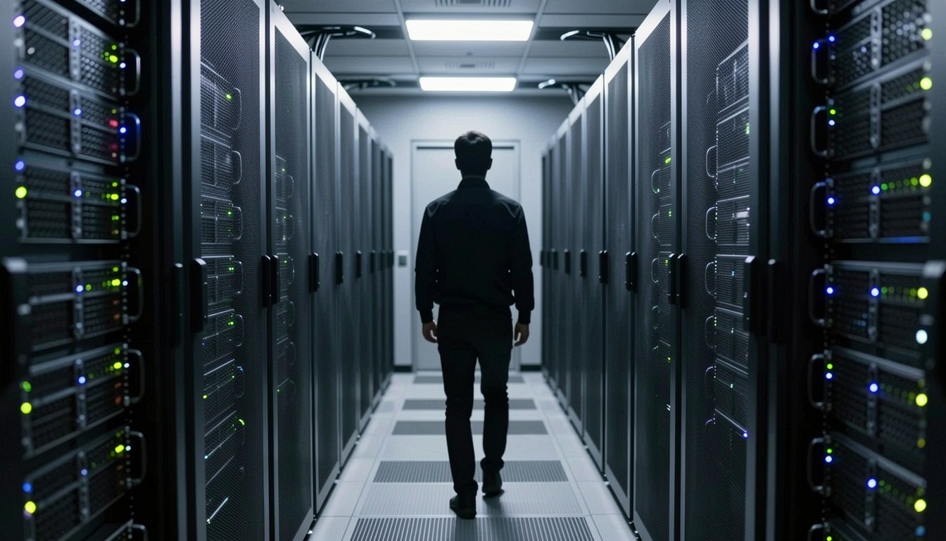 伺服器機架上嘅 AI GPU 運算場景（示意圖）