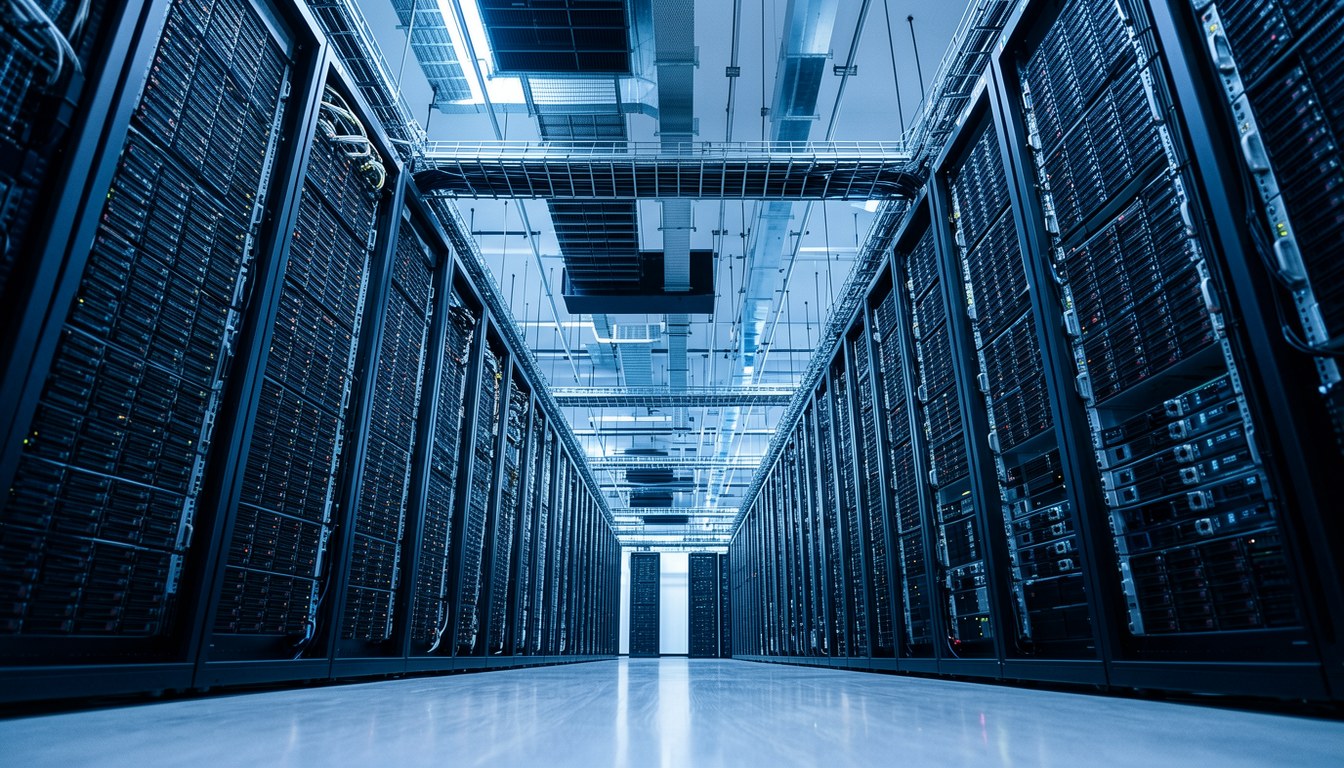 示意圖：雲端資料中心（本圖為 AI 生成之示意圖，非真實介面或事件影像）