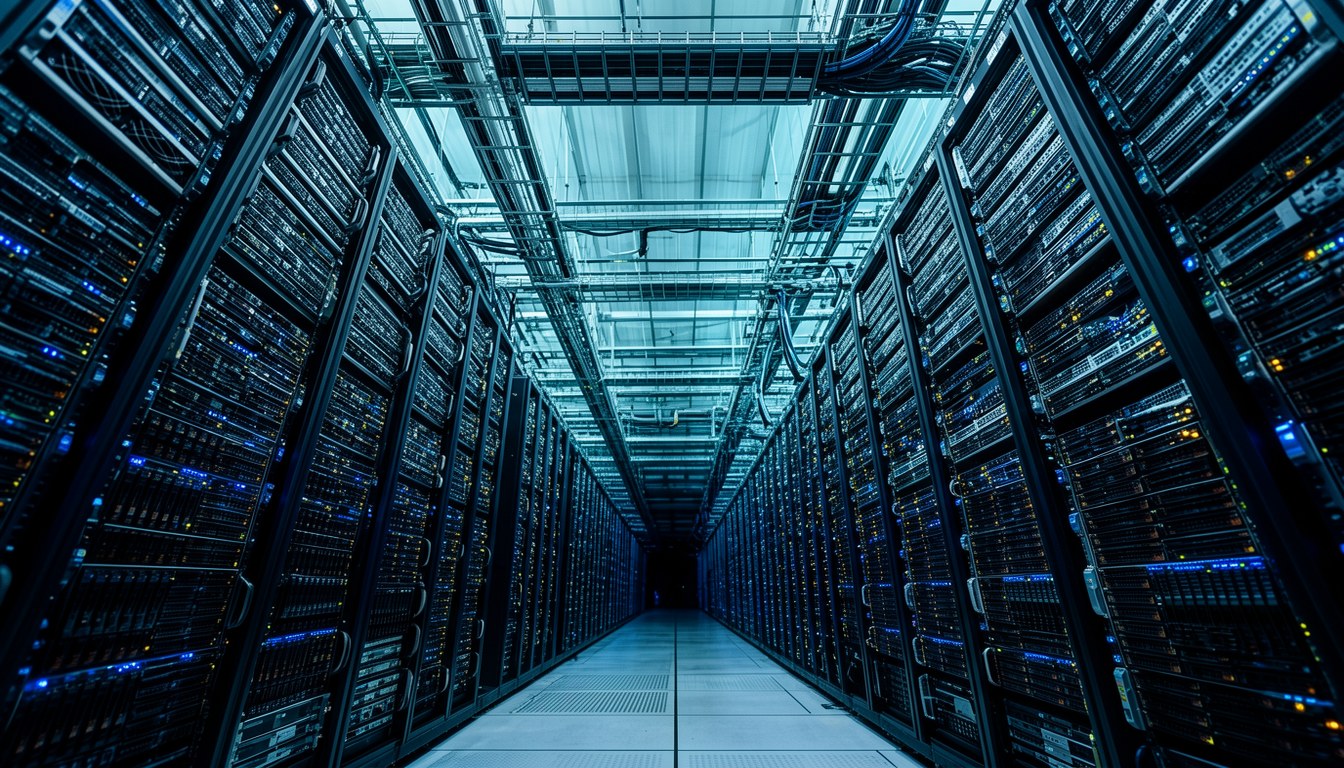 AI 伺服器機房，排滿 GPU 機櫃（示意圖）