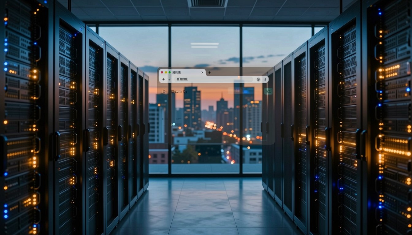 示意圖：AI 瀏覽器操作代理喺工作空間運行，背景係辦公樓群。
