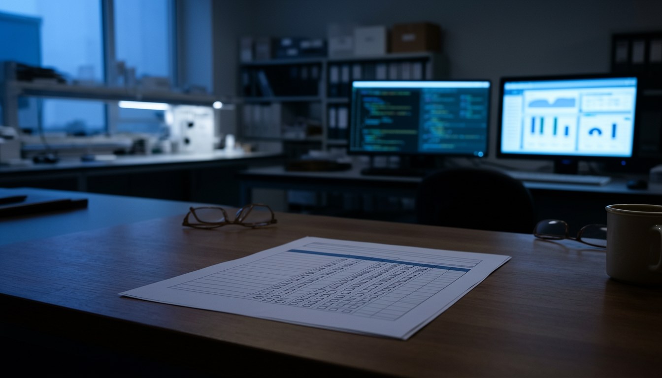 示意圖：一份評分表，大部分項目打勾，少數未達標