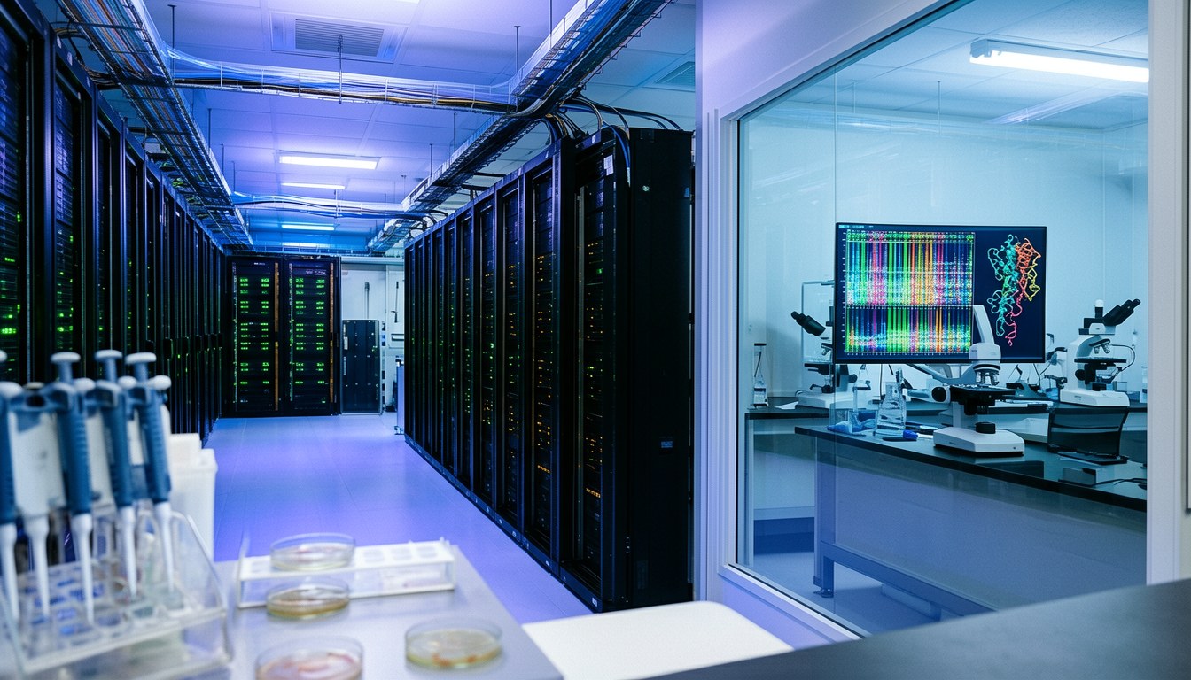 大型生物學實驗室設施示意圖（寫實风格，無人嘅示意圖）