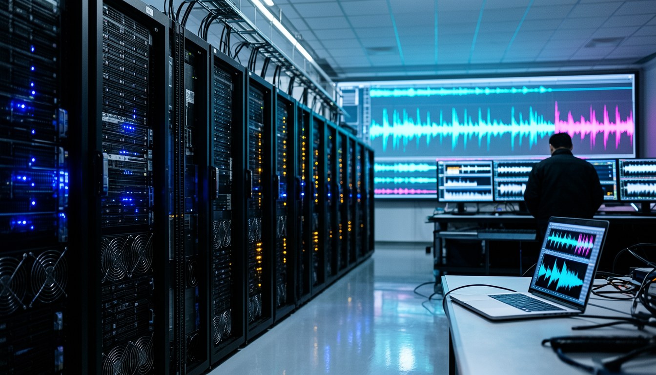 一台筆記型電腦顯示語音波形分析畫面，唔見人