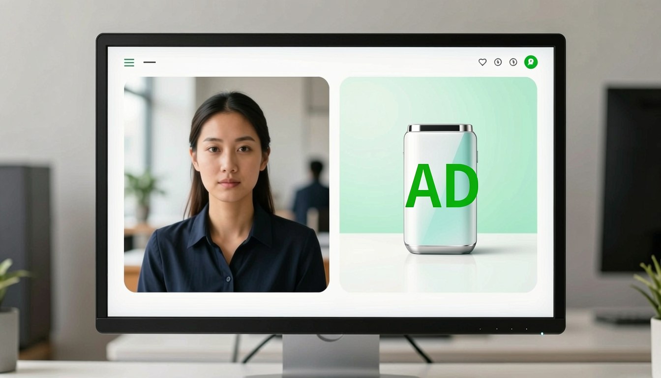AI 生成嘅圖片界面上彈出一張標示為「廣告」嘅商品圖片示意圖，與使用者請求生成嘅圖片分開顯示。