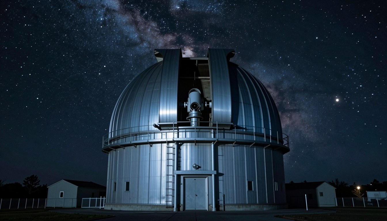 天文台圓頂 telescope 喺夜空下運作（示意圖）