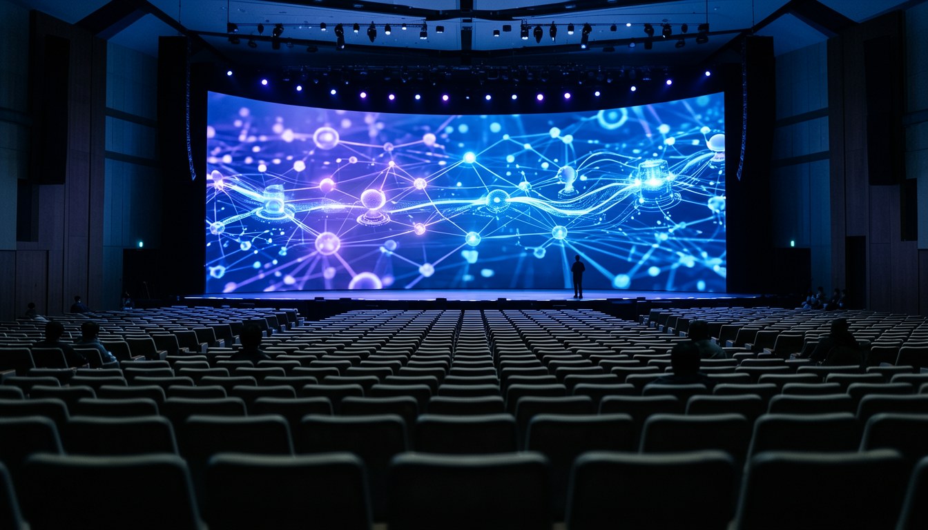 示意圖：辦公室桌面上的多個 AI 智能代理執行不同任務的抽象視覺化