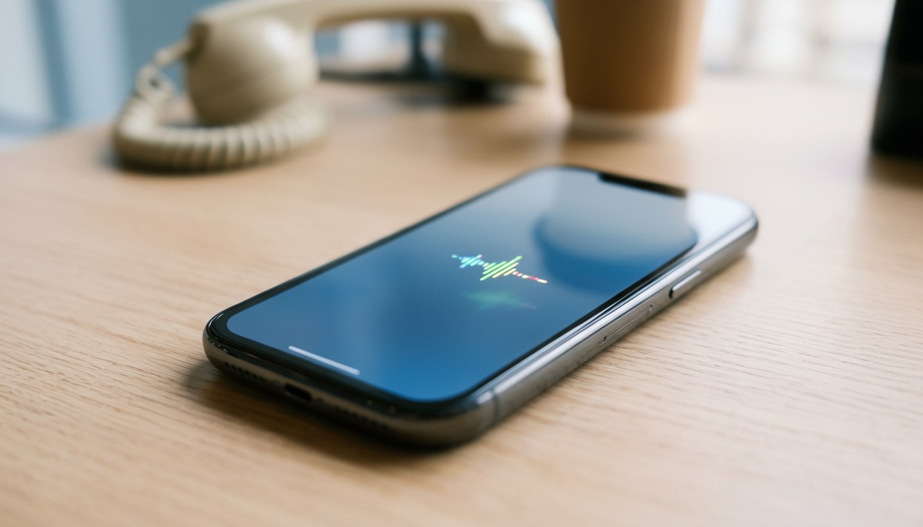 iPhone 喺電話 App 入面由 AI 語音代接陌生來電，背後擺住外賣同維修工具