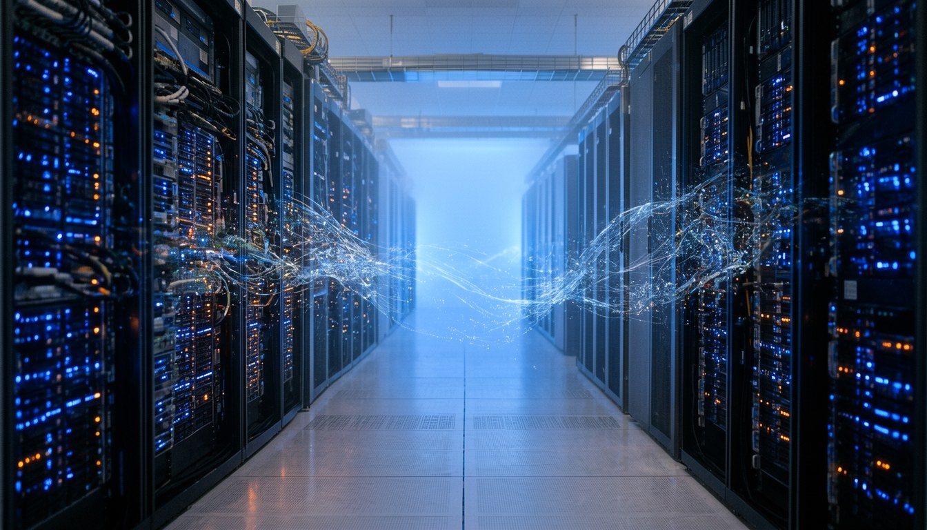 示意圖：數據流由獨立區塊鏈遷移至 Sui 鏈上儲存與運算的聯合基礎設施，無人出現。