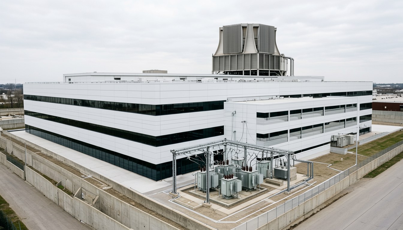 AI Factory 機房內 GPU 機櫃、液冷管線及儲冷槽示意