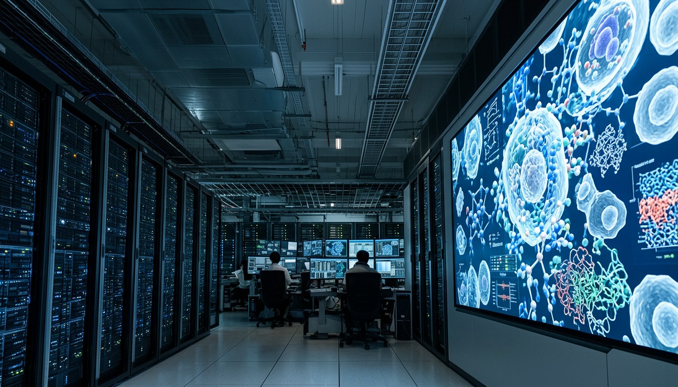 數據中心機房示意圖（AI生成，非實景）