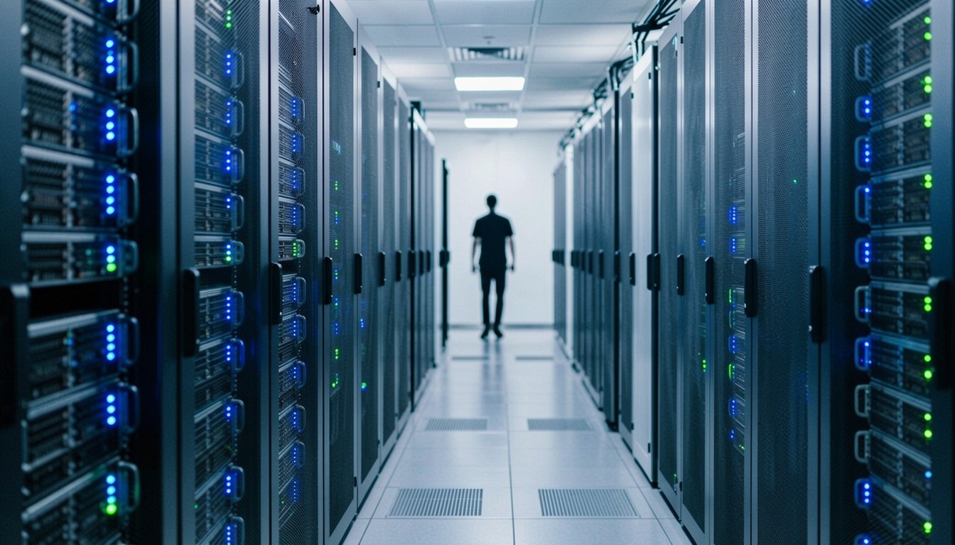 伺服器機房中運行嘅 AI 搜尋系統，示意圖