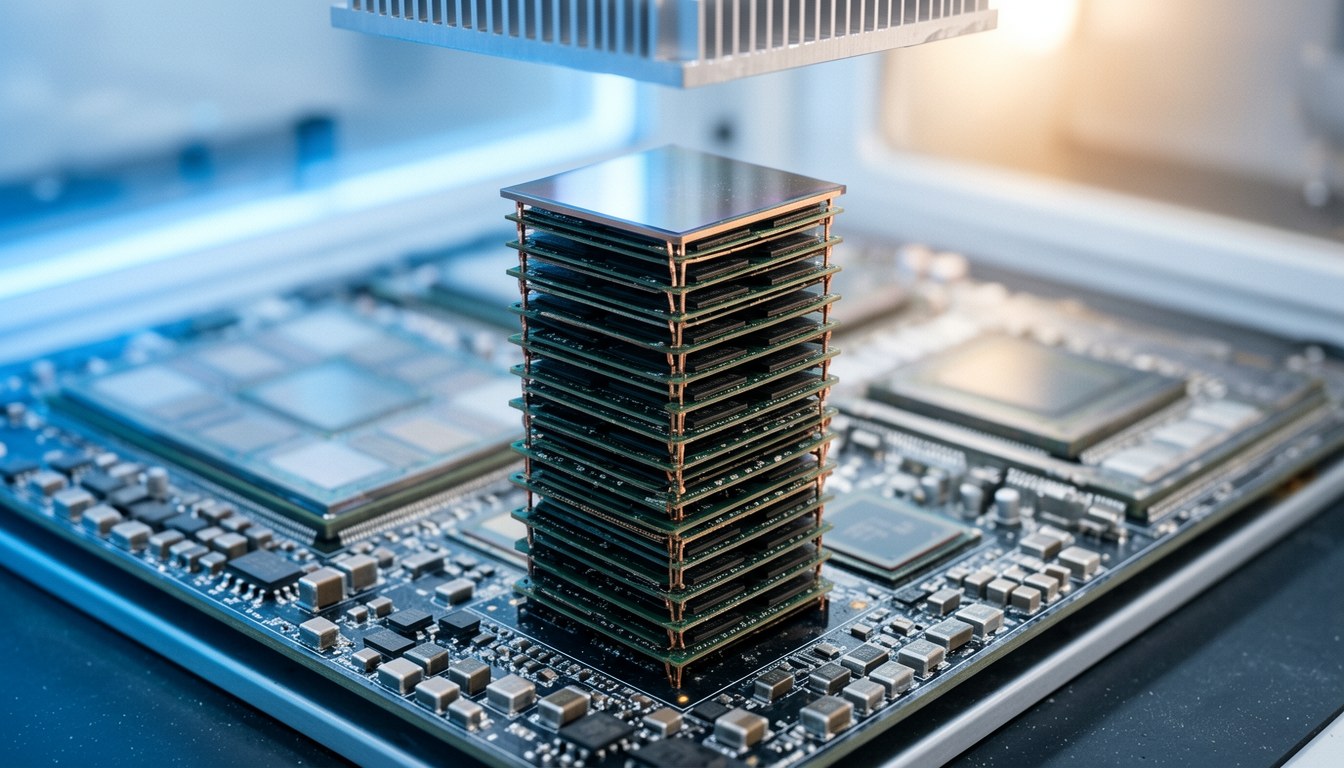 AI GPU 模組上嘅 HBM 高頻寬記憶體堆疊示意圖